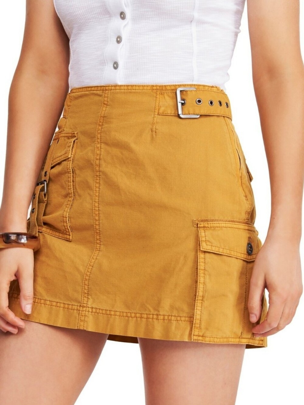 FREE PEOPLE ERIKA UTILITY GOLD MINI SKIRT Size 4
